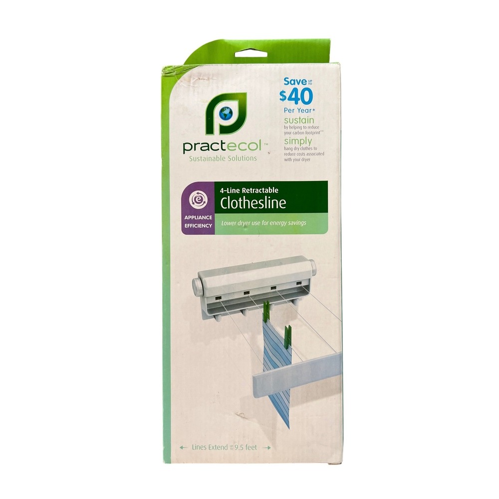 Practecol 4-Line Retractable Clothesline Indoor Outdoor 9.5ft White CLHS L-001